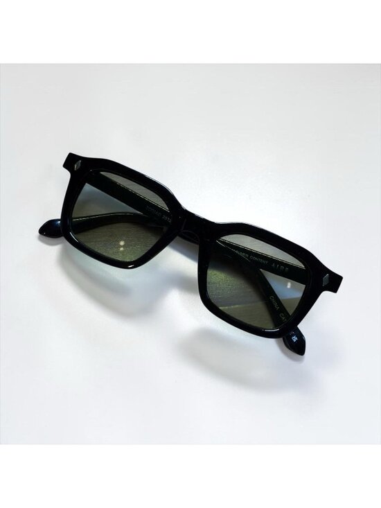 Aire Accessories - AIRE Black Rectangle Sunglasses Green Lens Retro Unisex Classic Trendy UV
